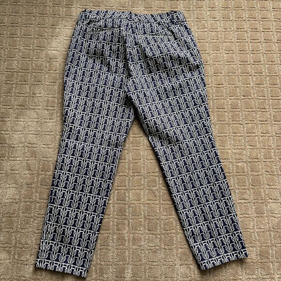 J Crew Cafe Cropped Ankle Pants Women's 8 Navy Blue White Rope Nautical Sailor - Picture 5 of 9